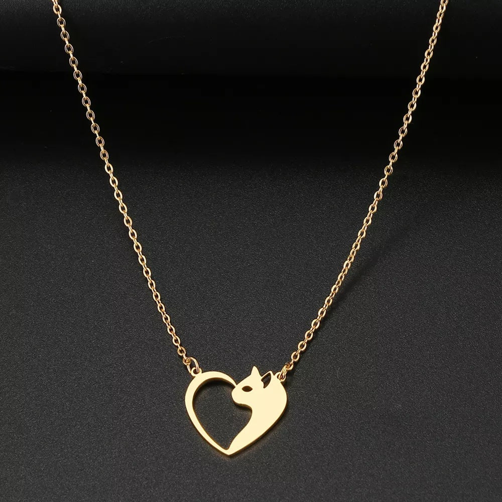 Heart Cat Hollow Pendant Necklace