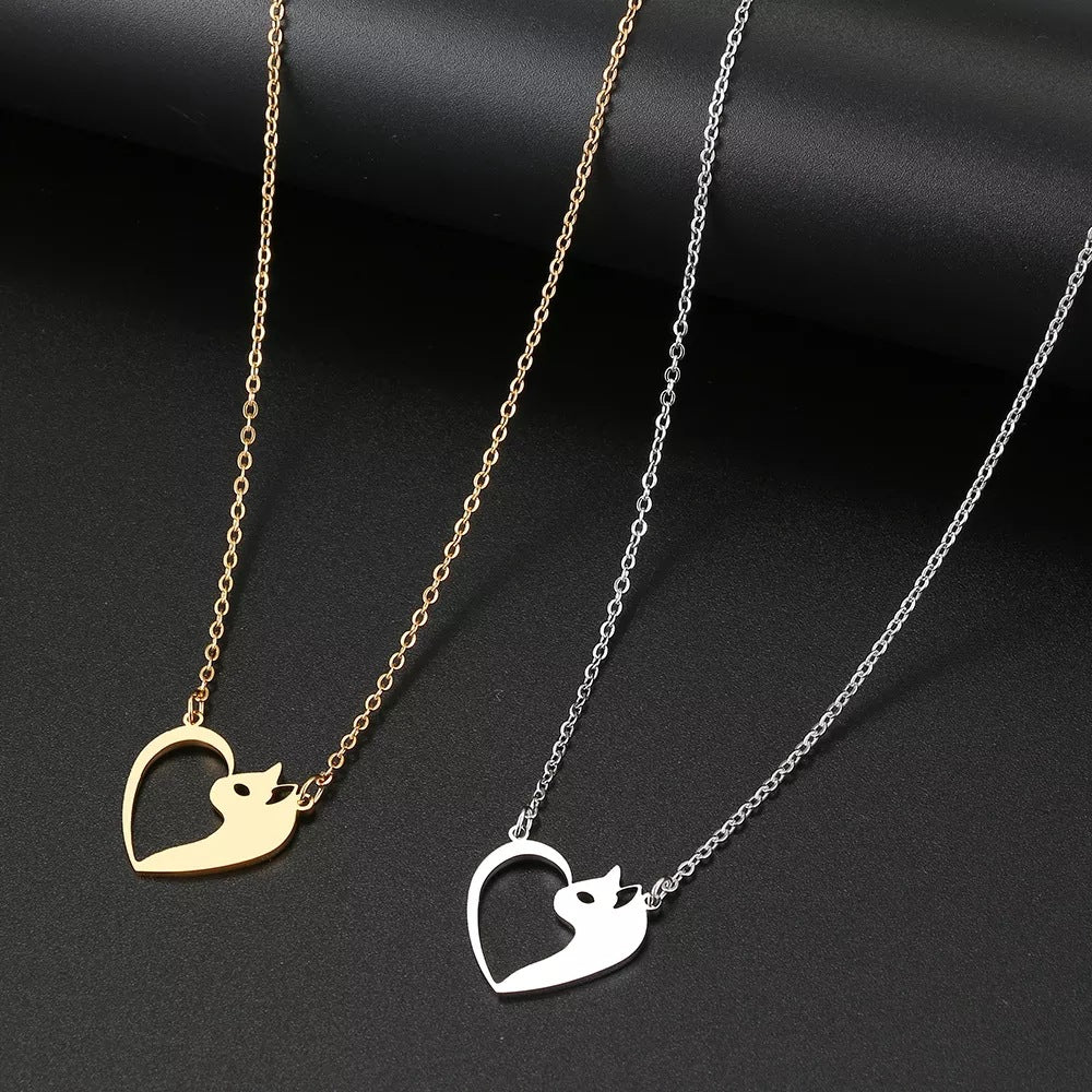 Heart Cat Hollow Pendant Necklace