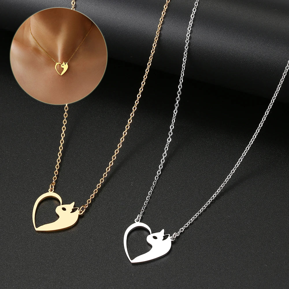 Heart Cat Hollow Pendant Necklace