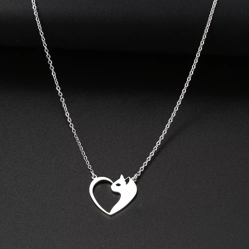 Heart Cat Hollow Pendant Necklace