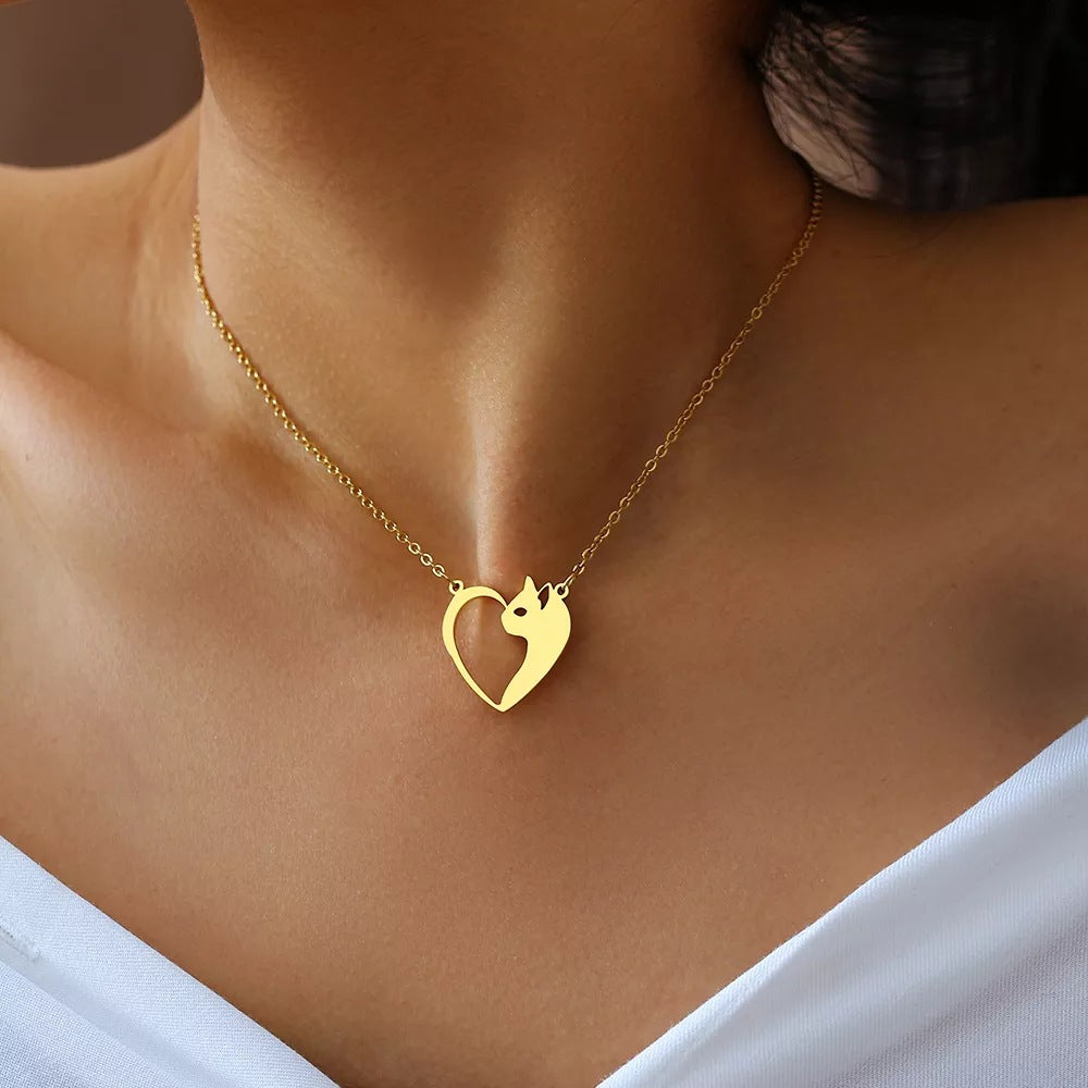 Heart Cat Hollow Pendant Necklace