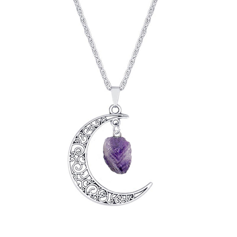 Vintage Purple Natural Stone Moon Necklace