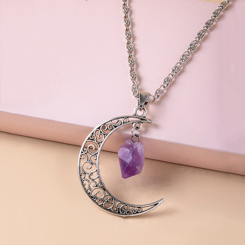 Vintage Purple Natural Stone Moon Necklace