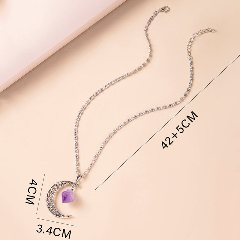 Vintage Purple Natural Stone Moon Necklace