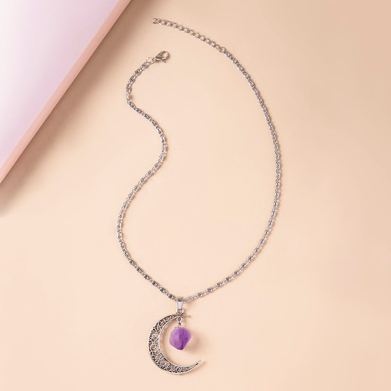 Vintage Purple Natural Stone Moon Necklace